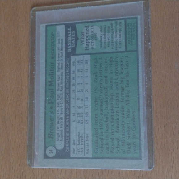 Paul Molitor rookie Baseball Card - Picture 2 of 2
